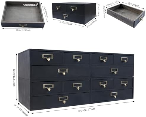 4-Piece Desktop Drawers Stackable Wood Desktop Cabinet with 3 Drawers Tabletop Storage Organization Box Drawer Cabinet for Bedrooms, Offices, Dormitories, Kitchens (Black) - Image 3