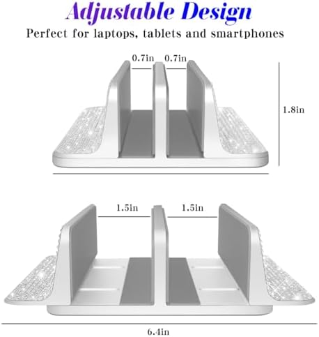 Bling Vertical Laptop Stand, Double Desktop Stand Holder with Adjustable Dock (Up to 17.3 inch),Compatible with All MacBook/Surface/Samsung/HP/Dell/Chrome Book (Silver Glitter Rhinestones) - Image 2
