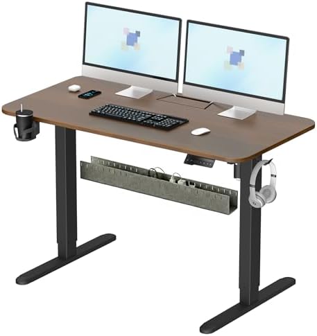 Standing Desk with Hidden Cable Management Tray,55x24,Walnut by ERGOCOLLECT