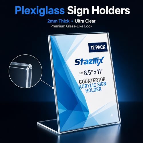 Clear Plexiglass Sign Holder 8.5 x 11, 50 Pack, For Display Paper - Image 2