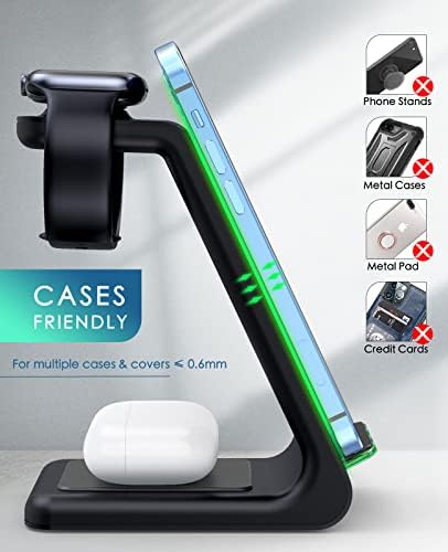 3 in 1 Wireless Charging Station, 2026 Upgraded Fast Desk Charger Station for iPhone 17 16 15 14 13 12 Pro Max Plus, Charger Stand for Apple Watch 10 9 8 7 6 5 4 3 2 SE, Airpods 4 3 2 Pro(Black) - Image 3
