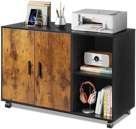 DEVAISE Office File Cabinet, Rolling Printer Stand, Rustic Brown by DEVAISE
