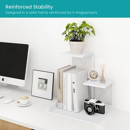 ELITEROO Desk Shelf, Wood Small Bookshelf Desktop Shelves and Organizer, Freestanding 3 Tier Storage Display Stand Home Office Decor for Books Plants Toys, White - Image 6