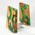 Glow in The Dark Green Resin Bookends, Burl Wood Book Ends for Shelves – Unique Luminous Book Organizer for Office Desk, for Book Lovers (Luminous Green) by Loongresinwood