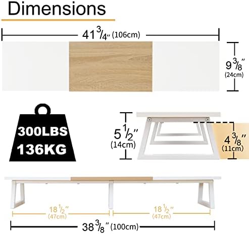 TEAMIX 42 inch Large Dual Monitor Riser, Extra Long Monitor Stand Riser Wide TV Stand Riser White Monitor Stand for 2 Monitors Wood & Steel Desktop Riser for Dual Screen Office Desk Organization - Image 5