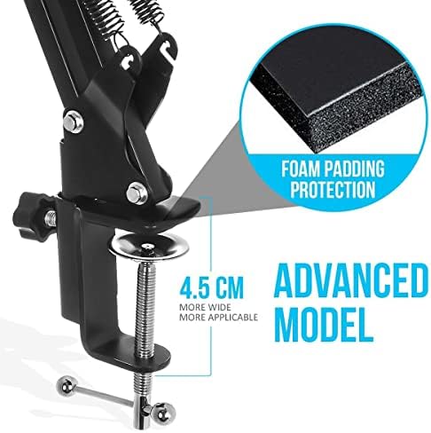 StreamEye Boom Arm Mic Stand with Desktop Mount, Detachable Clip, Professional Grade XLR Cable, Microphone Pop Filter and Cable Ties - Image 6
