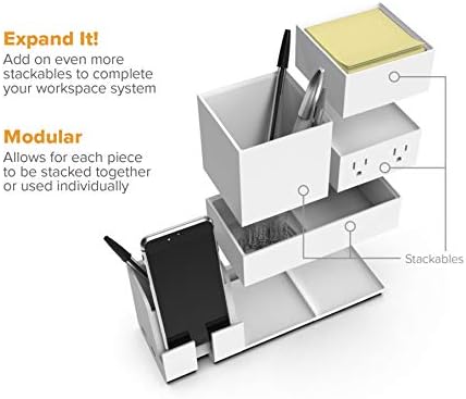 Bostitch Office Konnect Desk Organizer Charging Station, 2 USB Ports, White - Image 5