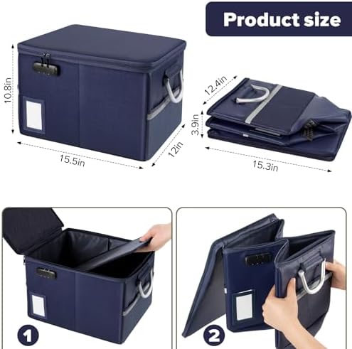 TOMKID Fireproof File Cabinet with Lock, Fireproof Document Organizer Collapsible File Box Filing Cabinet with Handle for Letter Legal Folder Certifications (Orange) - Image 2