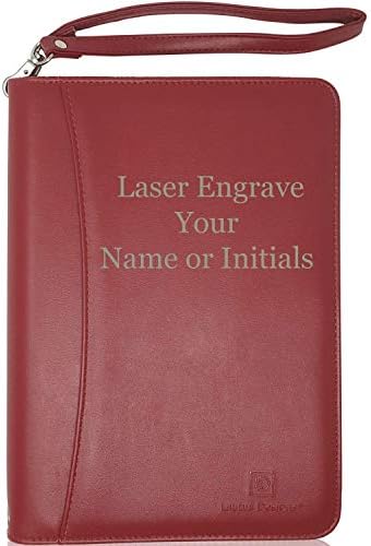 Customized Burgundy Zippered Portfolio Binder with Junior Legal 5x8 Notepad - Engraved PU Leather Business Padfolio Organizer Folder with 8" Tablet Sleeve & Gift Box by Lautus Designs by LautusDesigns