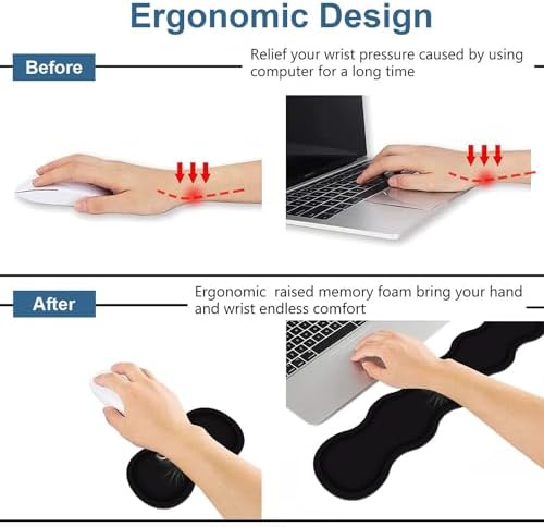 Ergonomic Keyboard Wrist Rest & Mouse Pad Wrist Rest Set, Large XXL Gaming Desk Mat 31.5"x 11.8" with Memory Foam, Easy Typing Pain Relief for Office & Home, Cute Black Cat Face - Image 3