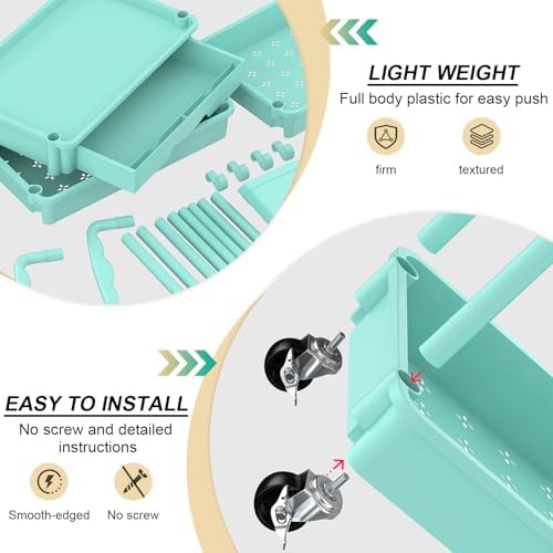 Goovilla 4 Tier Rolling Utility Cart Organizer with Removable Drawer, Blue - Image 3