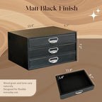 Stackable Modular Desktop Drawer Organizer, Solid Wood 3-Drawer Storage Unit with Label Pull Handles, Matte Black Japandi Style, Expandable by Adding More Units for Clutter-Free Spaces - Image 2