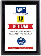 M&T Displays Opti Snap Poster Frame 8.5x11 Inch Black 1" Aluminum Profile Front Loading Wall Mounting Photo Picture Document Certificate Sign Holder Mitered Corner Anti Glare Cover (10 pack) by MTDisplays