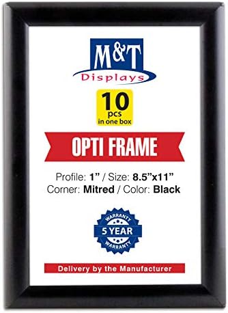 M&T Displays Opti Snap Poster Frame 8.5x11 Inch Black 1" Aluminum Profile Front Loading Wall Mounting Photo Picture Document Certificate Sign Holder Mitered Corner Anti Glare Cover (10 pack) by MTDisplays