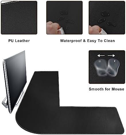 Mydours L-Shape Desk Pad, (38"+38") x13 Large PU Leather Corner Mat,Black - Image 5