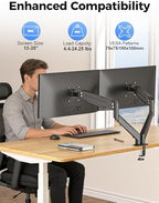 Suptek Dual Monitor Mount Stand-Height Adjustable Gas Spring Monitor Arm Desk Mount for 2 Computer Screens 17 to 35 inches - Each Arm Holds up to 24.25lbs,Black(MD8SP) - Image 2
