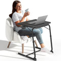 TV Tray Table, Adjustable TV Dinner Table for Eating on Couch with Cup Holder, Folding Couch Desk with 6 Height & 3 Tilt Angle Adjustments, Comfortable Laptop Stand for Bed & Sofa, Black by IWDOO