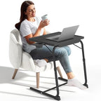 TV Tray Table, Adjustable TV Dinner Table for Eating on Couch with Cup Holder, Folding Couch Desk with 6 Height & 3 Tilt Angle Adjustments, Comfortable Laptop Stand for Bed & Sofa, Black by IWDOO
