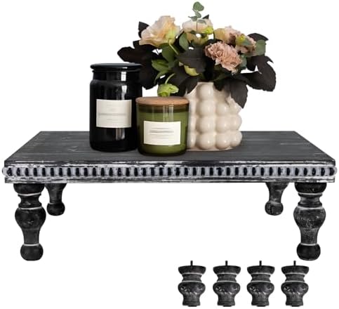 MAONAME Wood Display Risers Distressed, Vintage Black Wooden Pedestal Stand by MAONAME