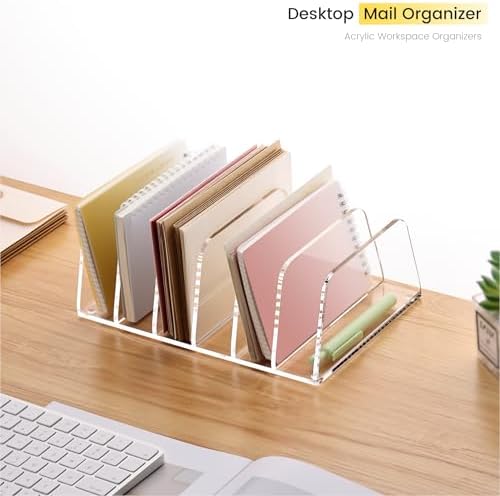 YUXUN Desk File Organizer,6-Section Acrylic Desk Organizer,Vertical File Sorter Holder Organization for Office School & Classroom (Clear - 1Pack) - Image 2