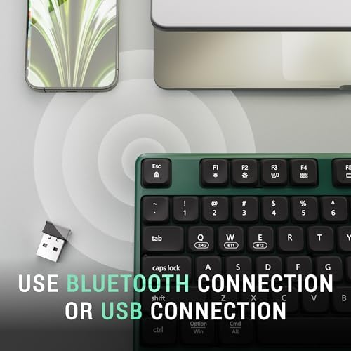 MPTOG Bluetooth Wireless Keyboard with Wrist Rest (Dark-Green Black) - Image 3