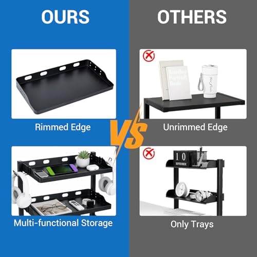 GarveeLife 1PC Adjustable 2-Tier Clamp-On Desk Shelf, Black Metal Over-the-Table Desk Organizer, Double-Layer Desk Storage Rack with Headphone Hooks for Home & Office - Image 6