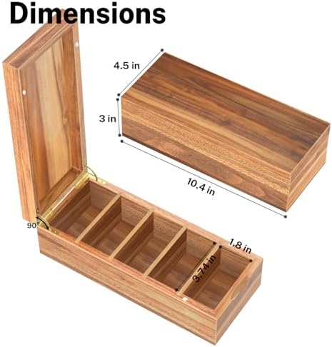 Neando Acacia Wood Business Card Holder with Lid – 2x3.5” Index Card Organizer with 5 Compartments, Holds 600 Cards, Magnetic Closure, 20 Blank Tabs – Rustic Desktop Filing Box for Office & Home - Image 4