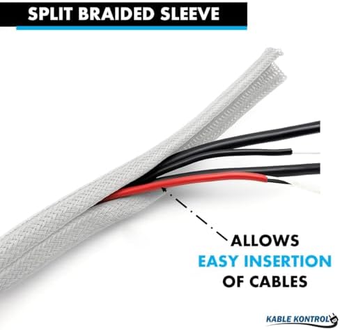 Kable Kontrol Braided Cable Sleeve Split Wrap 3/8" 25 Ft - Platinum Gray - Image 3