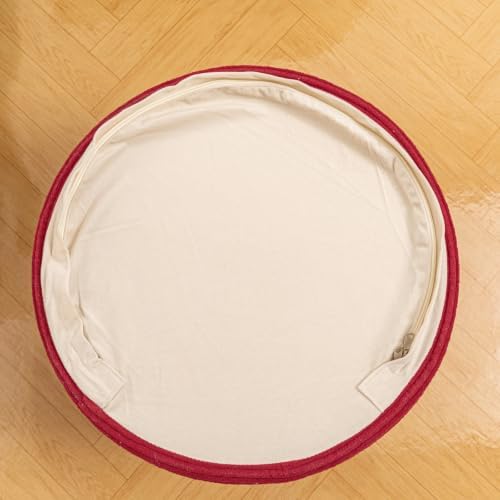Poofieotto Round Pouf Ottoman, Couch Foot Rest,Burgundy 20x14In - Image 5