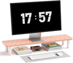 AFOOYO 31.5 Inch Adjustable Monitor Stand Riser, Dual Monitor Stand for Desk, 3 Height Adjustable Computer Stand with Storage, Sturdy Laptop Riser for PC, Laptop, Printer, TV, Pink by AFOOYO