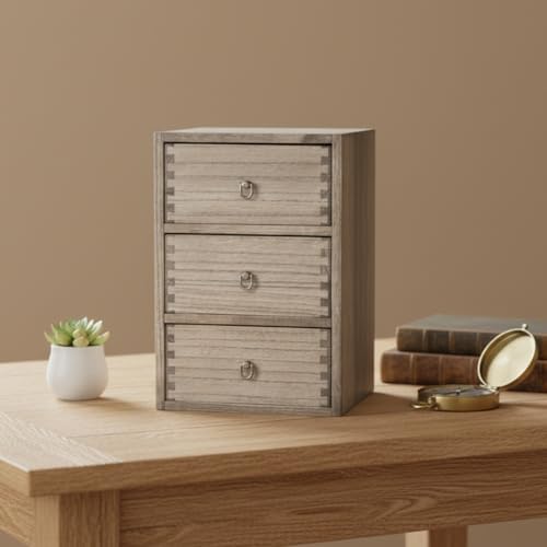 DDYURI Wood Tabletop Storage Cabinet Organization Box Caddy with 3 Drawers for Office Supplies Desktop Dresser Organizer Dark Brown - Image 3
