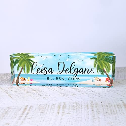 Artblox Office Desk Name Plate Personalized | Custom Name Plates for Desks | Sea Beach Design On Clear Acrylic Glass | Office Desk Decor - (8" x 2.5") - Image 2