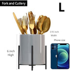 Caddy Flatware Caddy Holder Grey Ceramic with metal round frame Store Utensils, Silverware Organize kitchen Countertops and Dining tables - Image 6