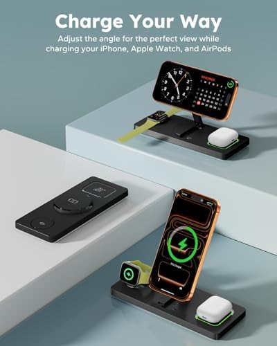 Foldable 3 in 1 Charging Station for Magsafe, Phone and Watch Charger Stand for Apple Devices, Wireless Desk Charger Dock for iPhone 17 16 15 14 13 12 Series, Apple Watch and Airpods - Image 5