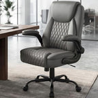 GTPOFFICE Executive Office Chair with Comfortable Lumbar Support, Ergonomic Gaming Chair with Flip-up Armrests & Zoned Pressure-Relief Cushion, Comfy PU Leather Desk Chair, Grey - Image 2