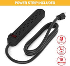D-Line Cable Management Box with 6 AC Outlet 6ft Power Strip, Hide Extension Cords and Excess Wire Clutter, 16.5in (L) x 4.5in (H) x 5in (W) - Large, Black - Image 2