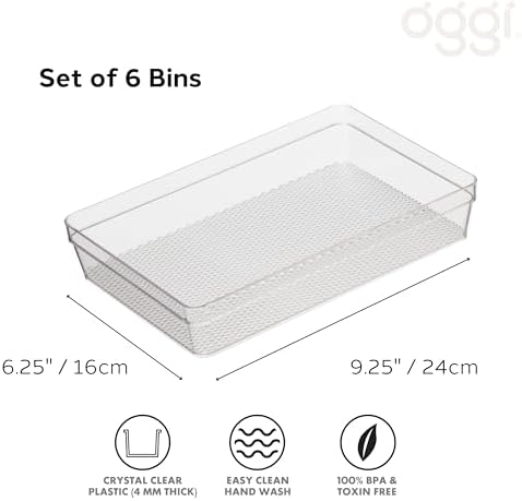 Oggi Clear Drawer Organizer - 6.25" X 9.25" (Set of 6) - Ideal for Organizing Kitchen Drawers, Office, Desk, Silverware, Kitchen Utensils, Cosmetics and Bathrooms - Image 2
