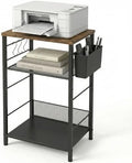 ECOLOVI Small 3 Tier Printer Stand for Under Desk, Height Adjustable Shelf Printer Table with 3 S-Hooks & Basket, Heavy Duty Industrial Storage Shelf for Home Office (Rustic Brown) by ECOLOVI