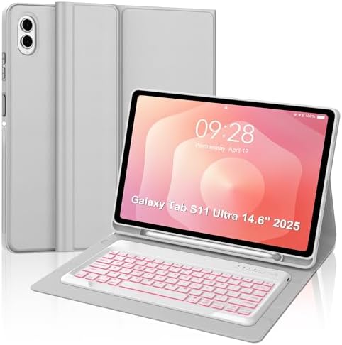 for Samsung Galaxy Tab S11 Ultra 14.6 Inch 2025 Backlit Keyboard Case, Galaxy Tablet S11 Ultra Case Keypad with S Pen Holder, 7-Color Backlight Keyboard for Samsung Tab 14.6'' SM-X930/X936B, Grey by Unknown