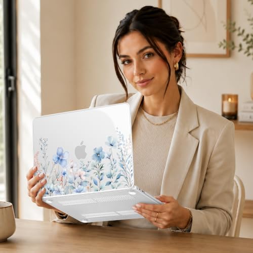 May Chen Compatible with MacBook Neo 13 inch Case 2026 Model A3404, Plastic Hard Shell,Keyboard Cover,Screen Protector,Dust Plug, for MacBook Neo 13" with A18 Pro Chip, Blue Flower - Image 4