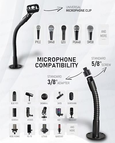 30-INCH Modular Microphone Stand Kit - Heavy-Duty Flexible Gooseneck Desktop Mic Stands Flange Mount Base and Extension Tube - Image 5
