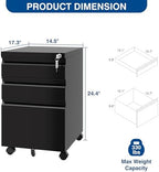 Fesbos 3 Drawer Mobile Metal File Cabinet, Black Filling Cabinets with Lock, Pre-Built Office Storage File Cabinet with Wheels Under Desk - Assembled Required - Image 2