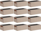 GhvyenntteS Small Fabric Storage Bins 12 Pack, 11.8" x 7.87" x 5.11" Storage Basket with Leather Handles, Closet Storage Bins for Shelves, Storage Baskets for Shelves, DVD Storage (Beige Yellow) by GhvyenntteS