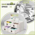 Wood Desk Organizer, White Wooden Desktop Organizer with Drawer, Tabletop Storage Organization Box for Countertop, Home Office Supplies Bills, 13.5x6.6x7.09 Inch(4 Drawer) - Image 6