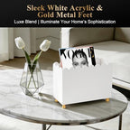 Acrylic Magazine Holder, Magazine Rack Floor,Sleek White Stylish Organizer with Luxe Gold Metal Feet and Wave Edge Design Space Saving Storage for Books Newspapers Office Supplies,Home Office(White) - Image 4