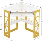 VECELO Corner Desk, Triangle Computer Desk for Small Space with Charging Station and Keyboard Tray, Corner Makeup Table with Storage Shelves for Home Office Bedroom, 41x30, Gold - Image 3