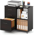 Giantex 3-Drawer Mobile File Cabinet, Rolling Printer Stand with Open Storage Shelves, Under Desk Lateral Filing Cabinet for Letter/A4 Size, Wooden Office Organizer with Wheels for Home Office (Brown) by Giantex