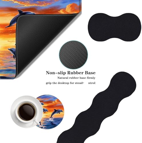Mouse Pad,Large Desk Mat Set, 4in1 XL Mousepad + Keyboard Wrist Rest+Mouse Wrist Rest+Coaster with Ergonomic Desk Pad for Home Office Table Computer Cover -Dolphin Jumping Ocean Sunset Beach - Image 2
