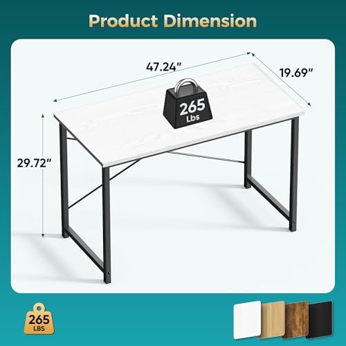 OLIXIS 47 Inch Computer Office Desk for Small Spaces, Writing Gaming Work Desk Modern Study Table with Metal Frame Home Bedroom, White - Image 3