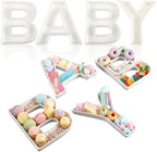 SiliFine 4 Pcs Baby Charcuterie Board Letters 5.7'' Ceramics Baby Shower Serving Food Candy Trays Small Fillable Charcuterie Box White Reusable Alphabet Platter for Gender Reveal Birthday Party Decor by SiliFine
